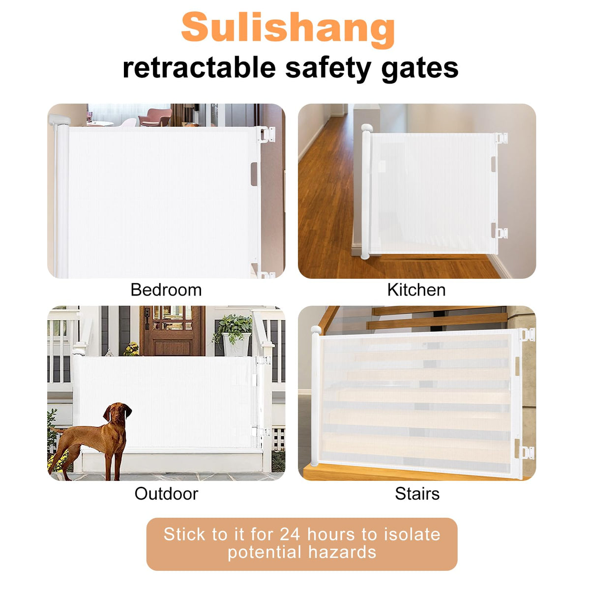 Sulishang Durable 33" Height Mesh Retractable Safety Gate Up To 180cm White DEMO
