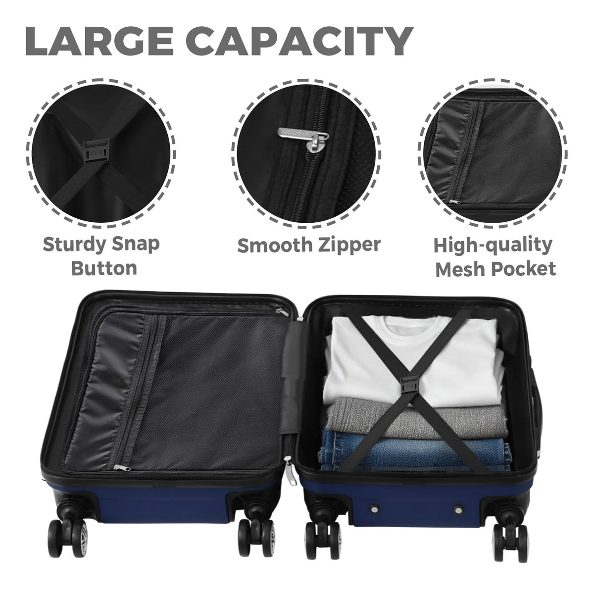 MAZAM 2-Piece Carry On Luggage Set with Trolley Bag and Suitcase NAVY DEMO