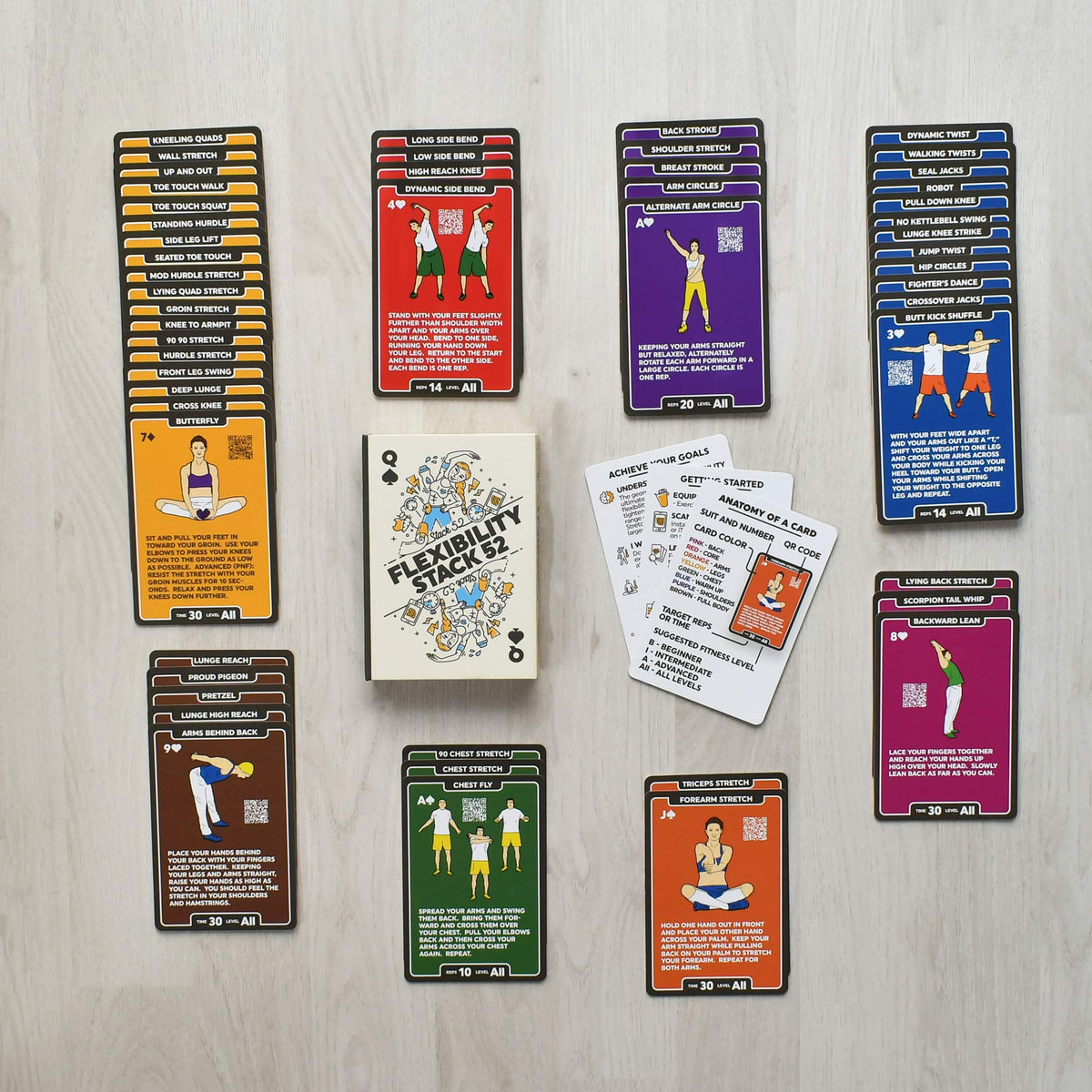 Stack 52 Fitness Planners Large Flexibility Exercise Cards Updated Deck NEW