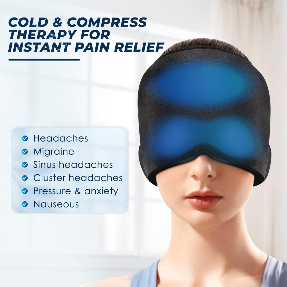 ipow Migraine Relief Cap Black Cold Therapy Stress & Headache Hat OSFM NEW