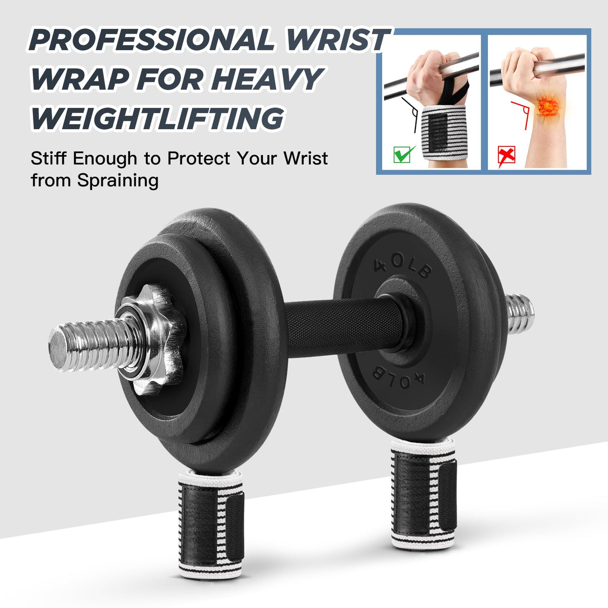 Professional Wrist Wraps 18 Inch Heavy Duty Weightlifting Black & White NEW