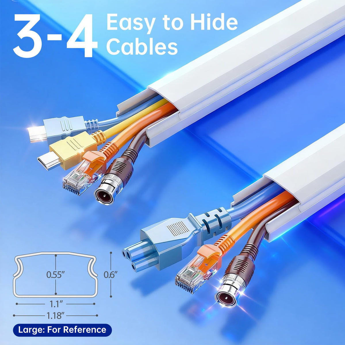 Delamu White Cable Sleeves for Wall Cord Hider Large 3-4 Wires NEW