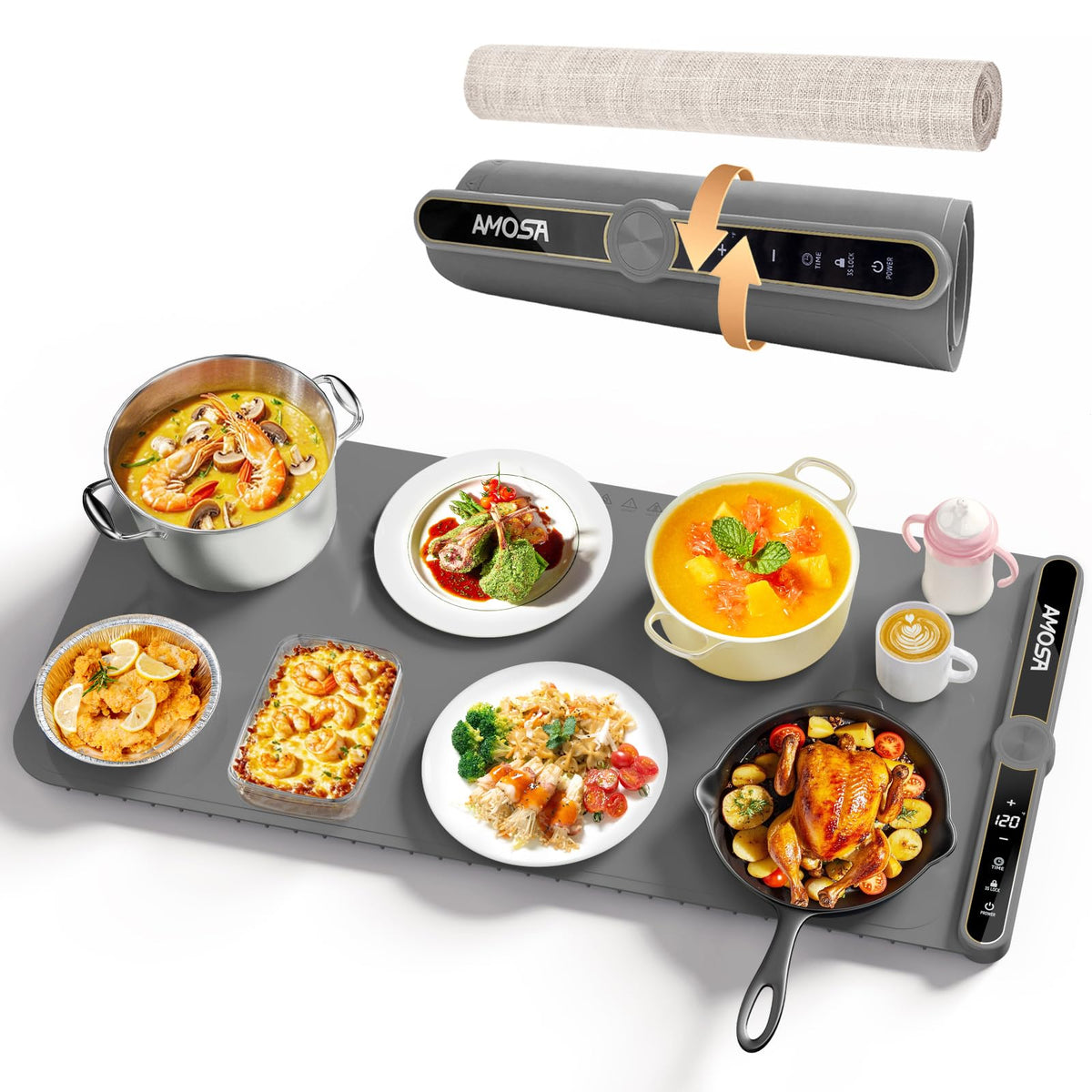 AMOSA Extra Large Warming Mat Roll Up Food Warmer Grey DEMO