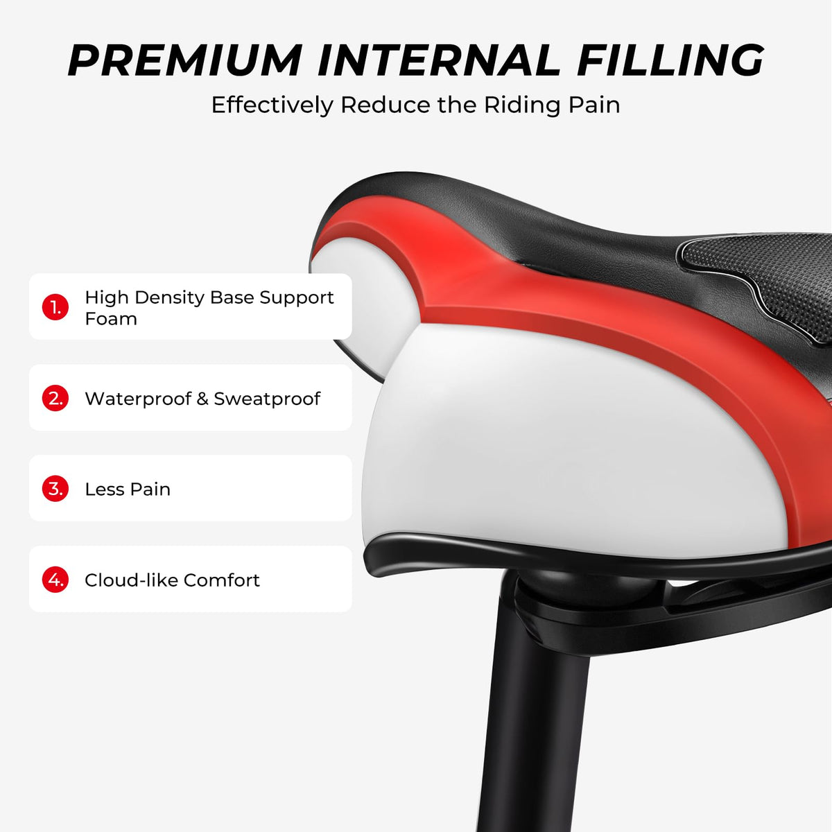 YOUNGDO Gel Saddles Foam Padded Leather Bike Saddle Black Red Seat NEW