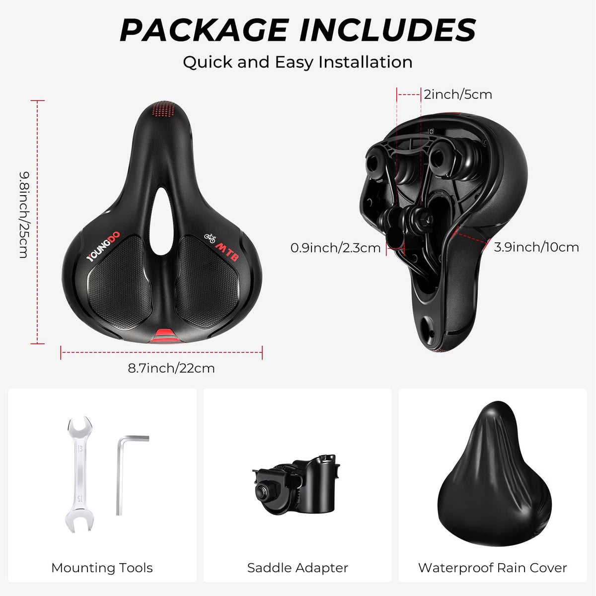 YOUNGDO Gel Saddles Foam Padded Leather Bike Saddle Black Red Seat NEW