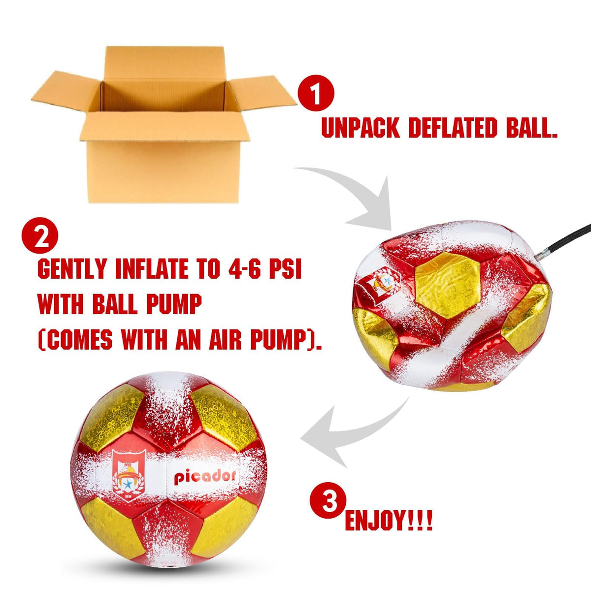 PP PICADOR Size 4 Soccer Ball Red/Yellow Laser Leather Training & Pump NEW