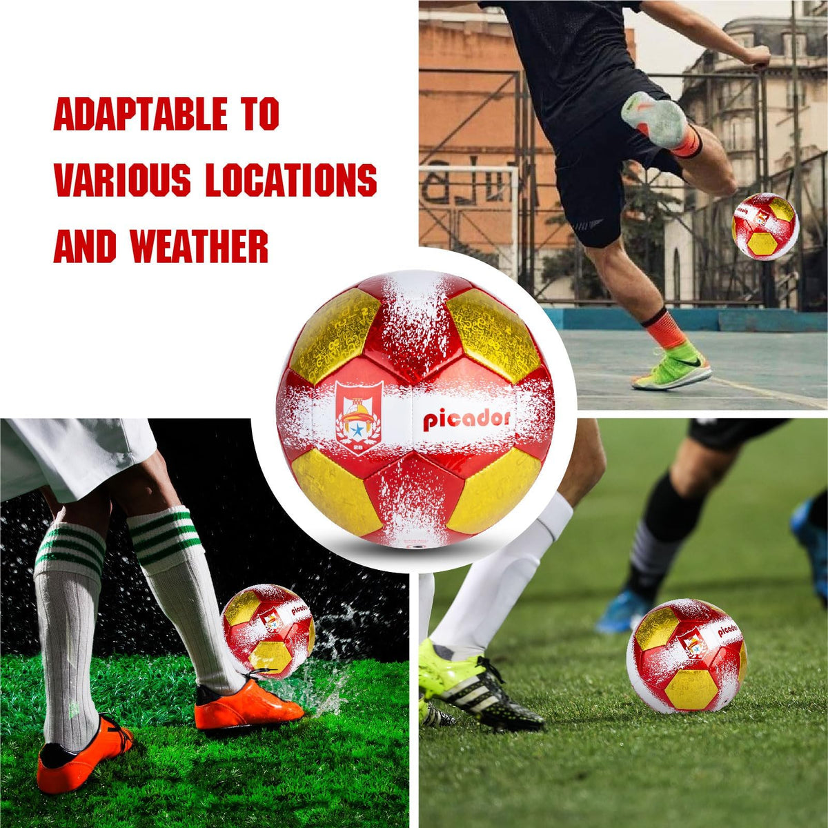 PP PICADOR Size 4 Soccer Ball Red/Yellow Laser Leather Training & Pump NEW