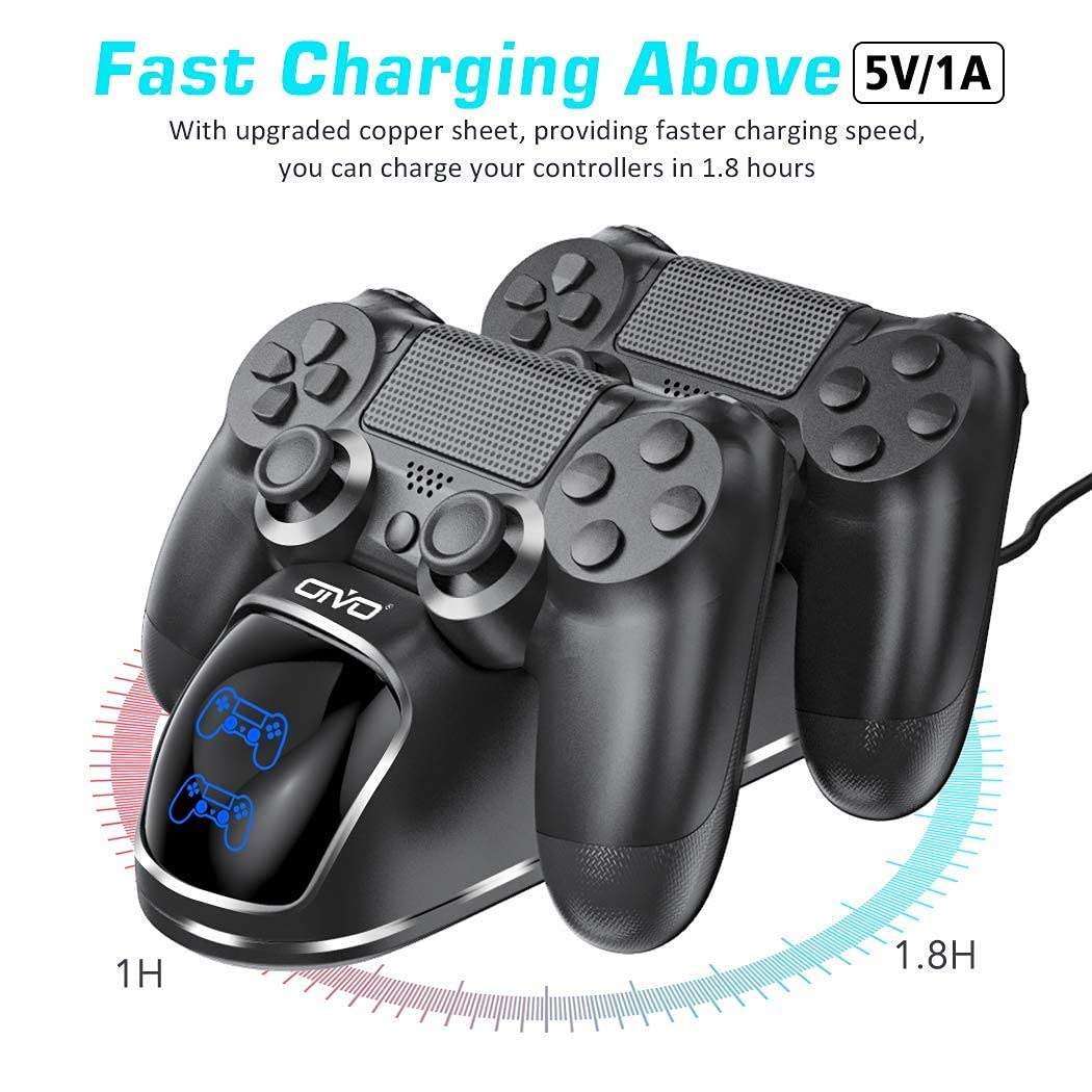 OIVO PS4 Accessories Controller Charger Dock Fast Charging Cable Black NEW