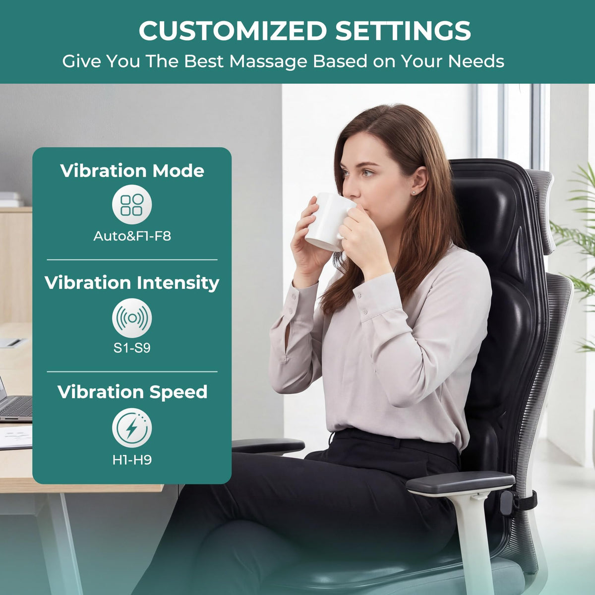 Himouta Vibration Back Massager Seat Cushion with Heat - Deep Black NEW