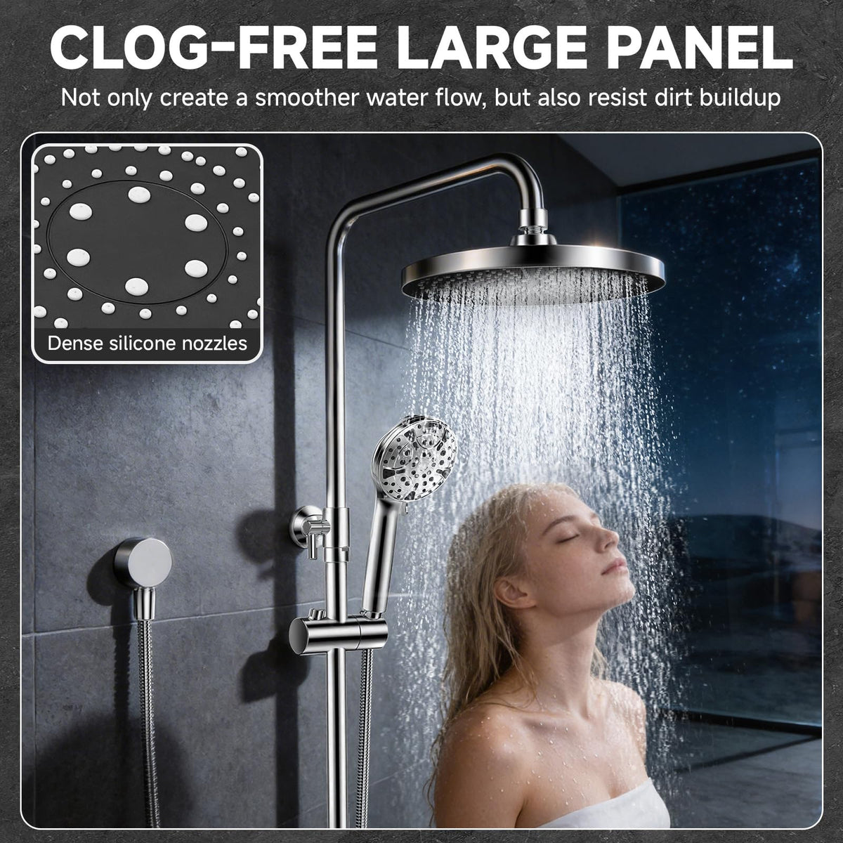 AAOBOSI 10" Rain Shower Head Set - 10 Functions High Pressure Silver DEMO