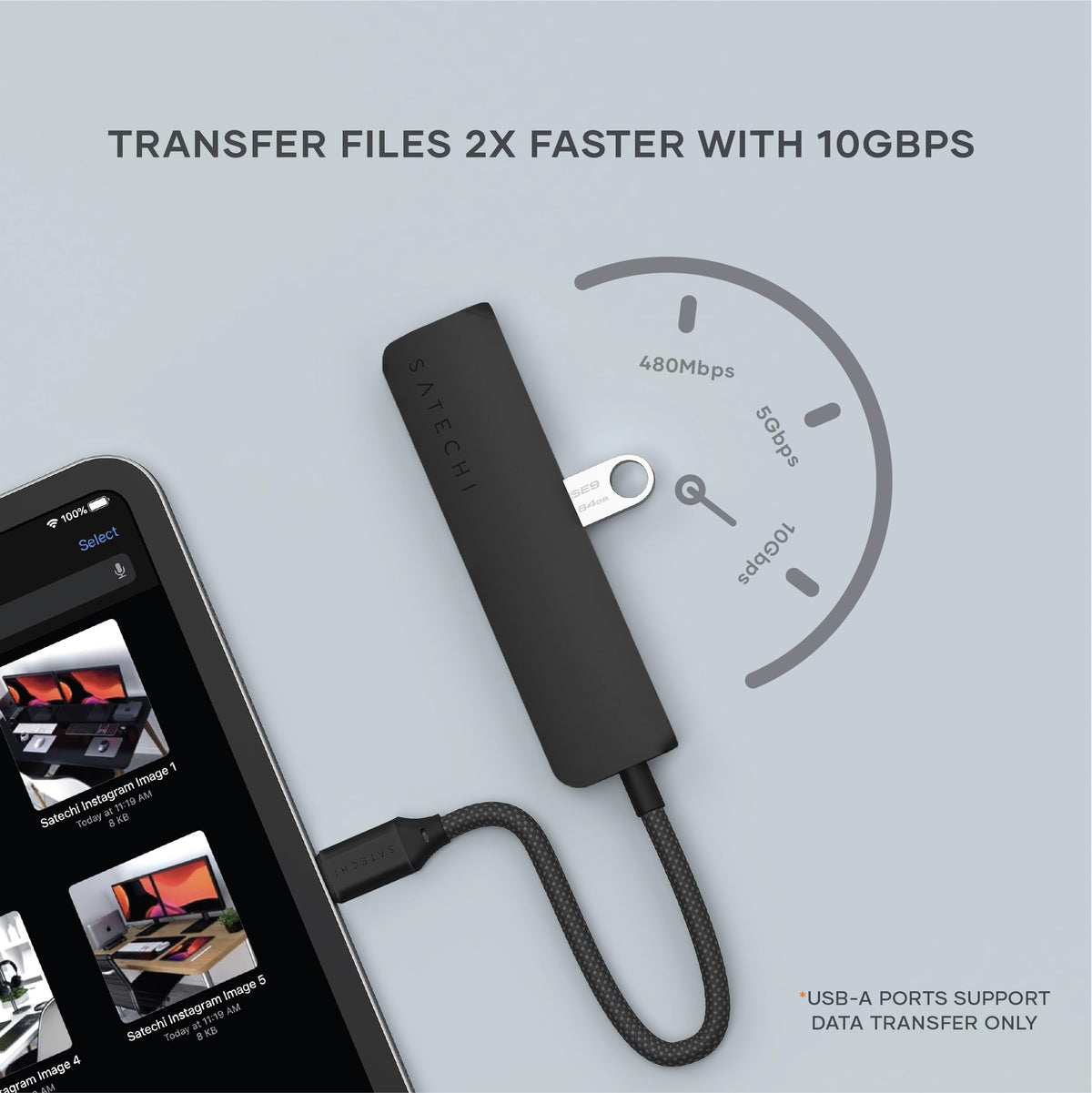 Satechi 4-in-1 USB Hubs USB-C Hub 4K HDMI Multiport Adapter Black Slim Plus NEW