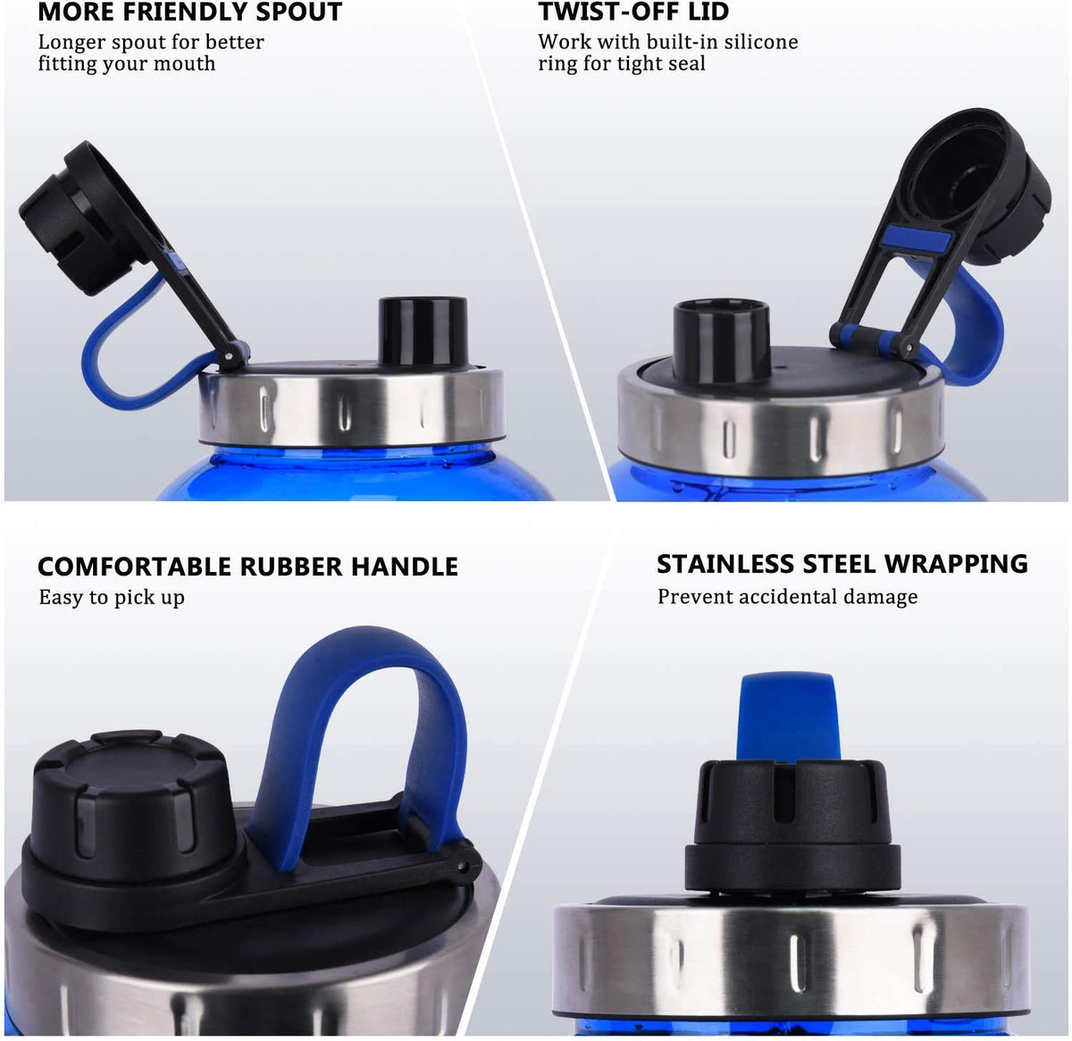 FORWEWAY 2.2L Blue Motivational Sports Water Bottle - BPA-Free Leak-Proof NEW