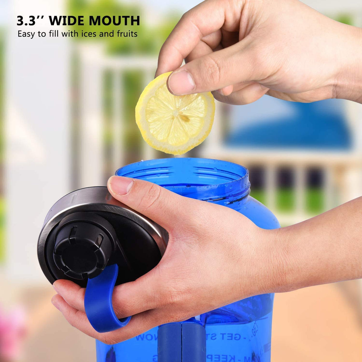 FORWEWAY 2.2L Blue Motivational Sports Water Bottle - BPA-Free Leak-Proof NEW