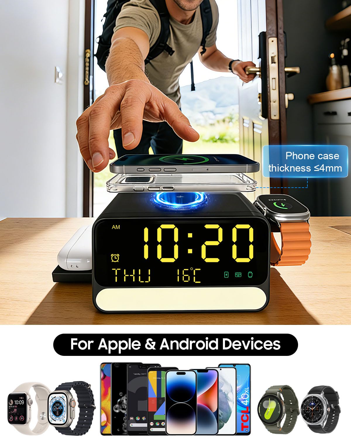 Soyes 7-in-1 Induction Chargers Wireless Charging Station with Alarm Clock DEMO