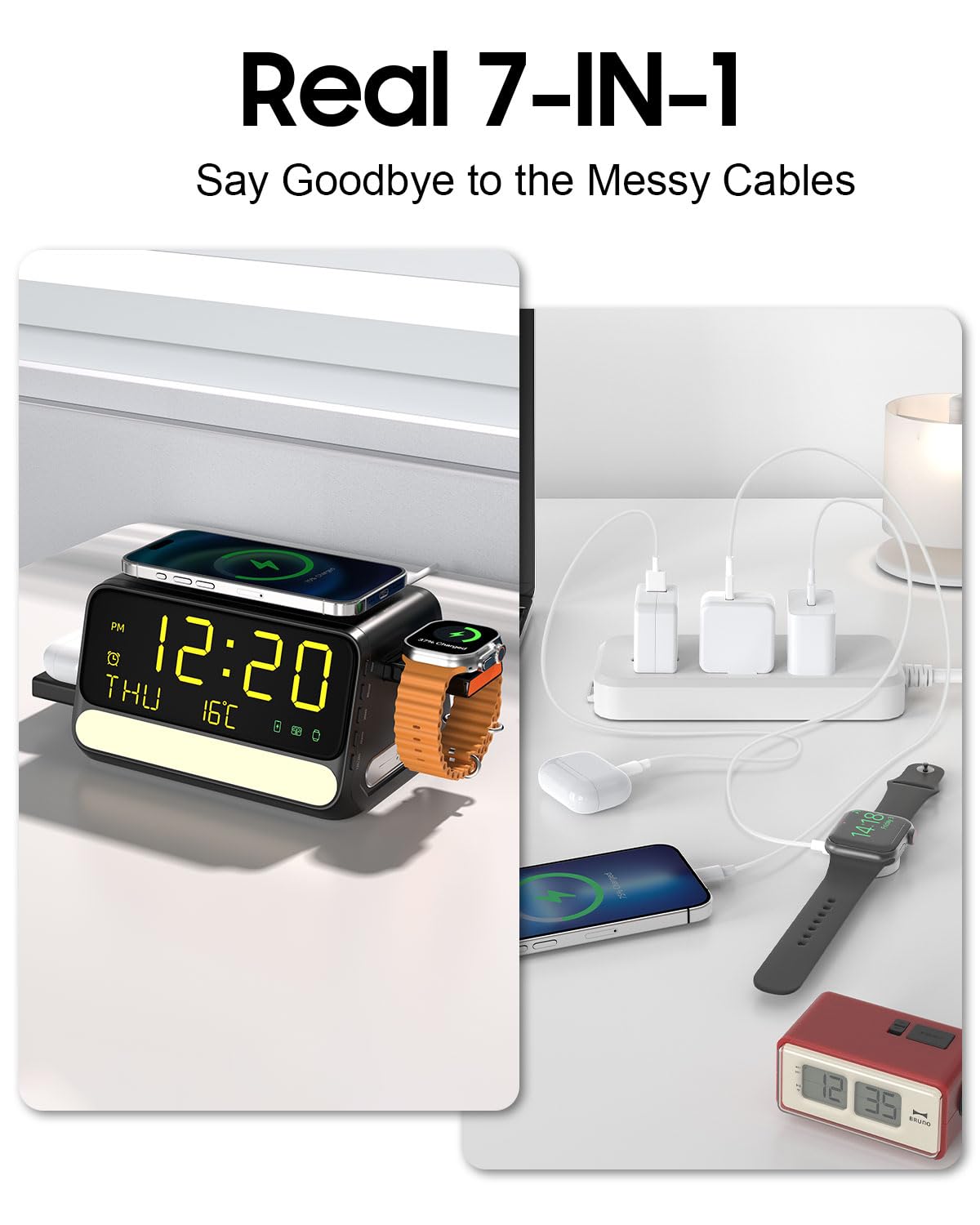 Soyes 7-in-1 Induction Chargers Wireless Charging Station with Alarm Clock DEMO