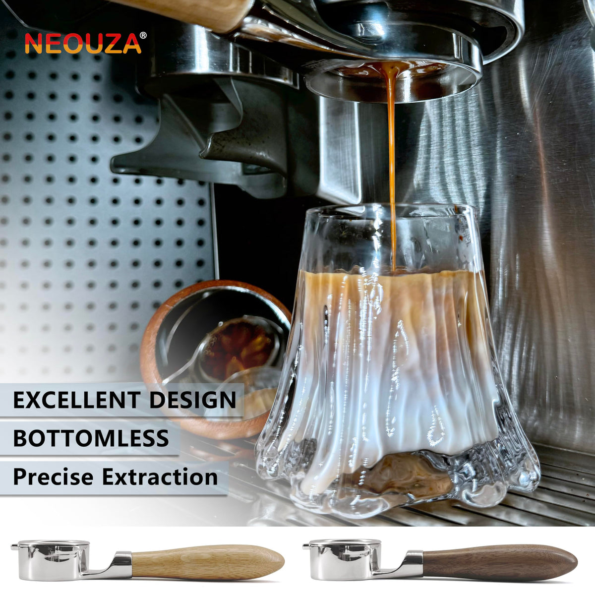 NEOUZA 54mm Bottomless Portafilter Flat-Bottom Espresso Coffee Filter NEW