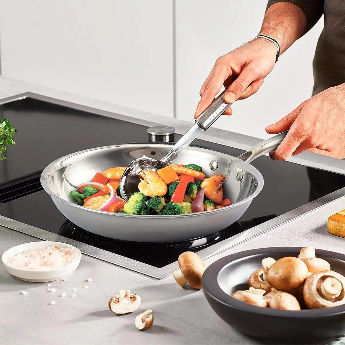 Stainless Steel Frying Pan 3-Ply Induction Cooktop Oven Safe 28cm NEW