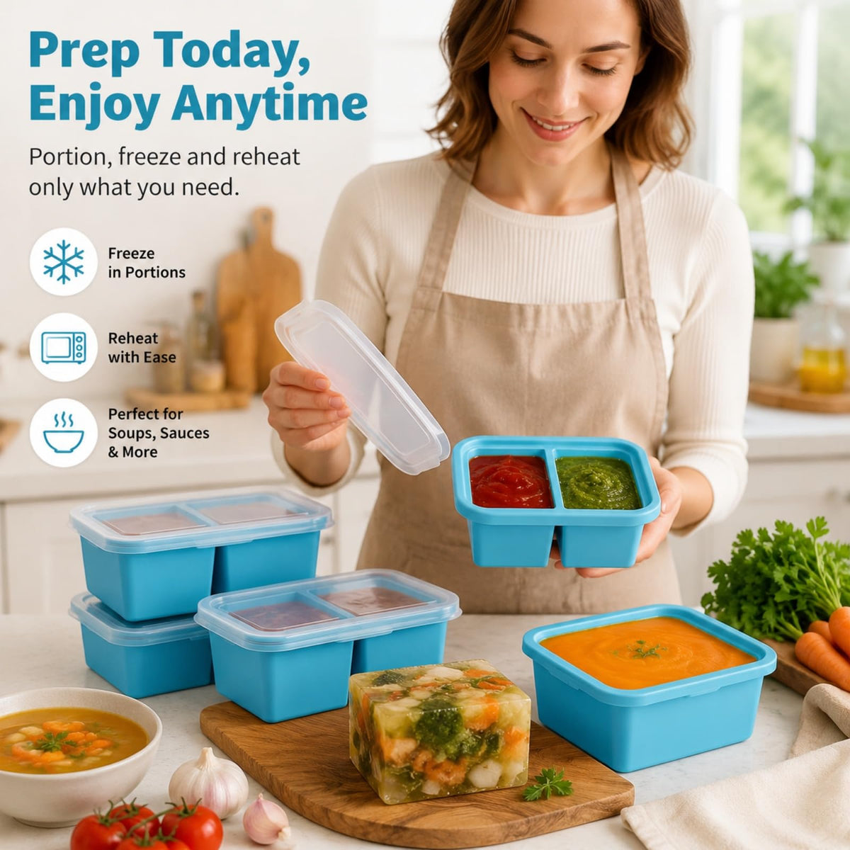 UESJKHOA Silicone Containers Freezer Tray with Lid 500ml Meal Prep Container NEW