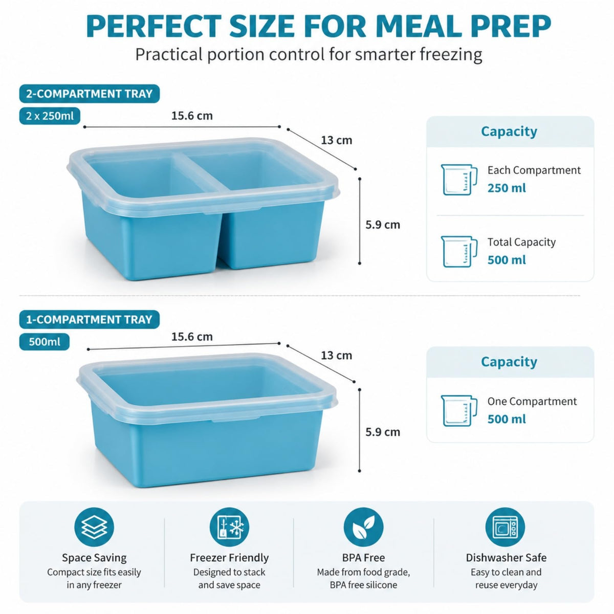 UESJKHOA Silicone Containers Freezer Tray with Lid 500ml Meal Prep Container NEW