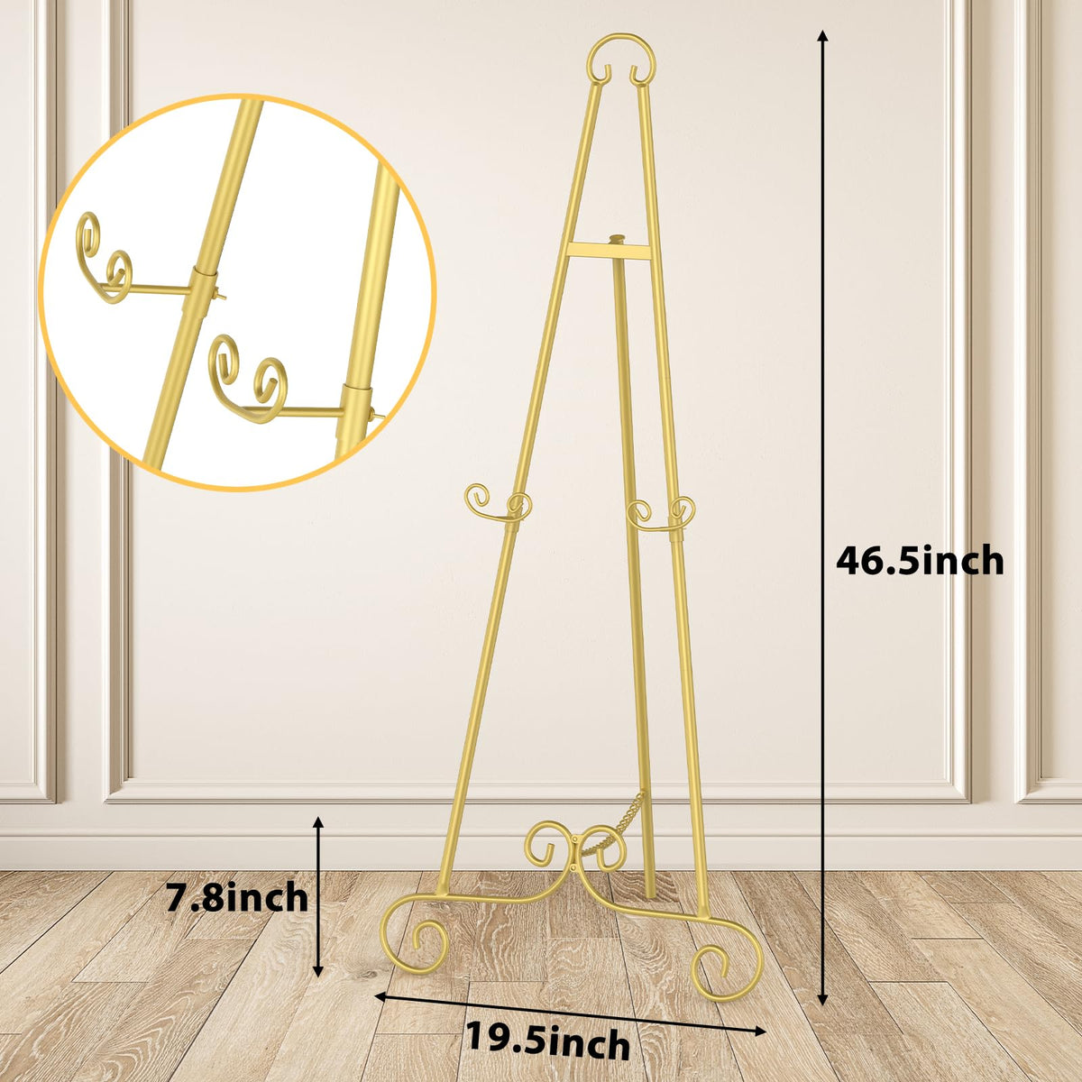HyDsen Gold Decorative Accessories Adjustable Floor Easel Metal Display NEW