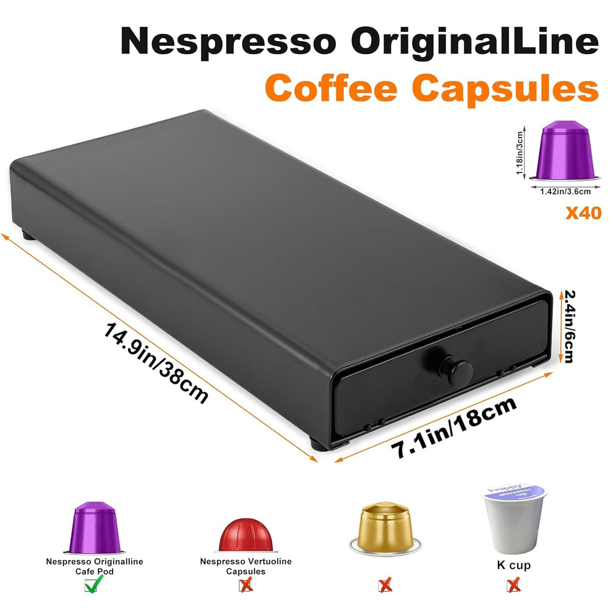 LAKNUY Coffee Pod Drawer Organizer Metal Storage Black Countertop NEW