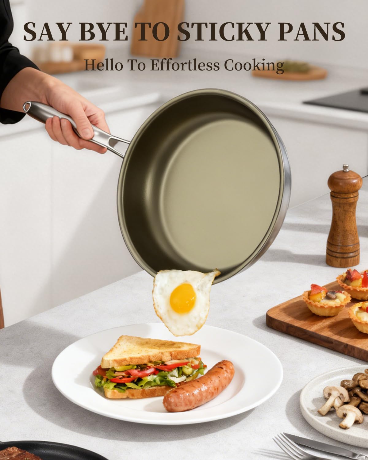 Abijan 28cm Non Stick Frying Pan Stainless Steel Skillet Brown NEW