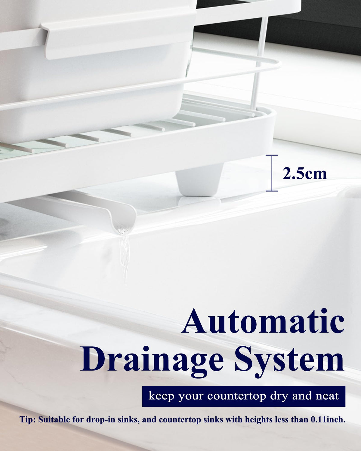 Kitsure White Stainless Steel Dish Drying Rack Drainer With Utensil Holder NEW