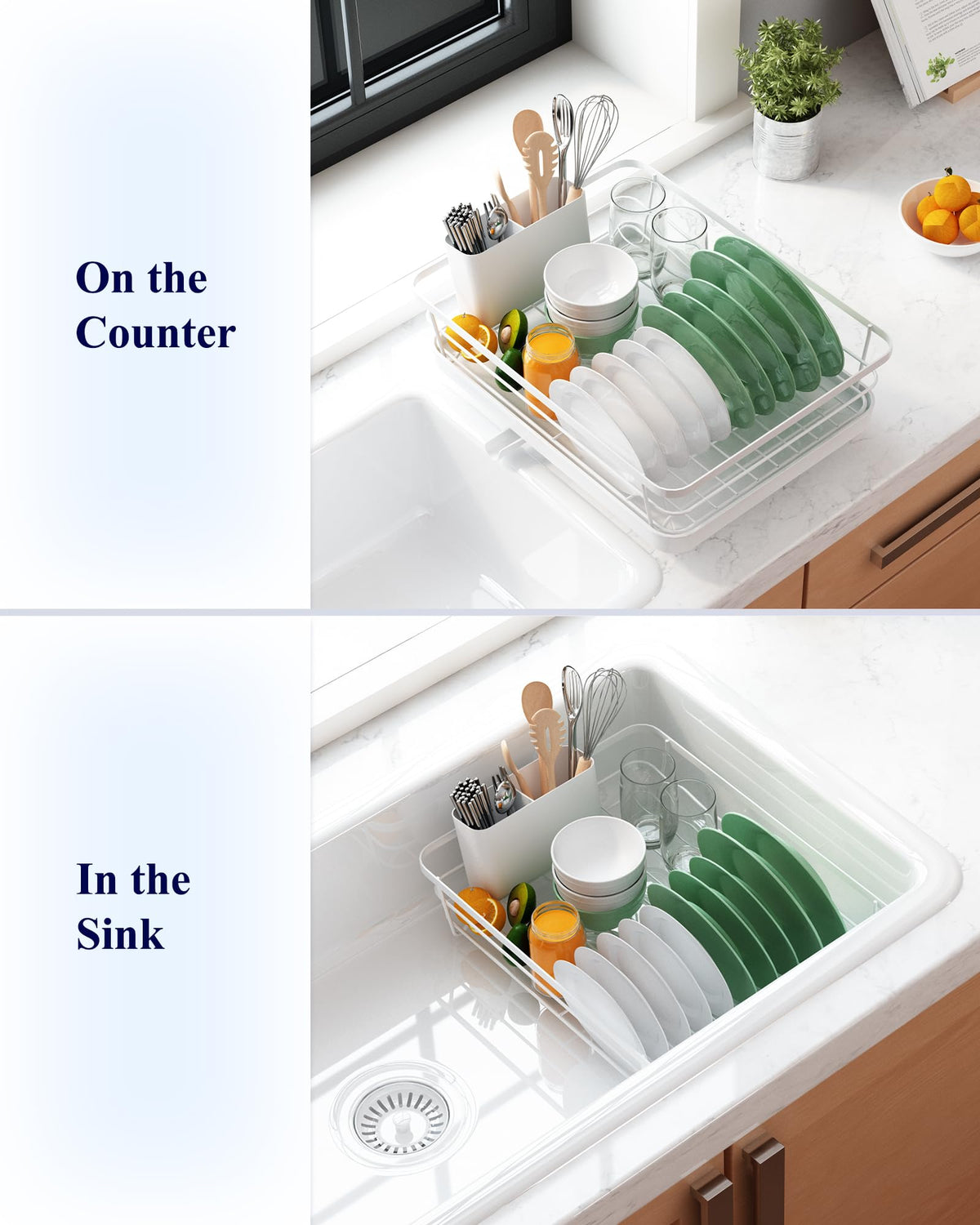 Kitsure White Stainless Steel Dish Drying Rack Drainer With Utensil Holder NEW