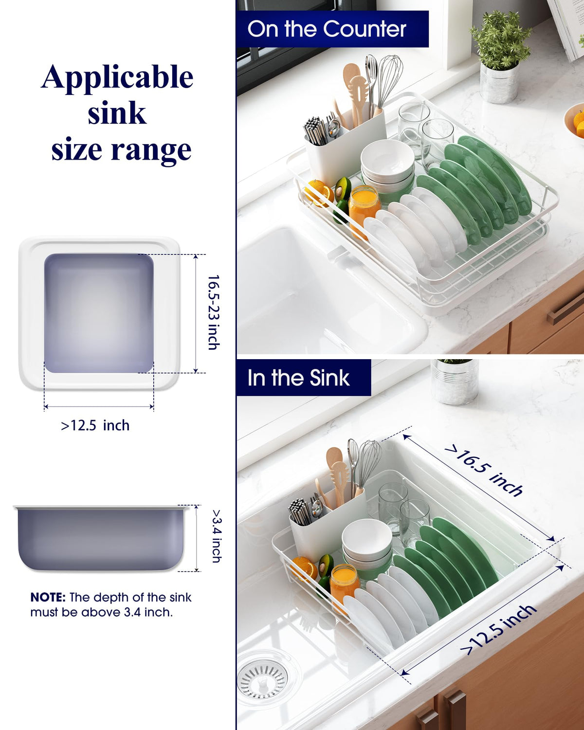 Kitsure White Stainless Steel Dish Drying Rack Drainer With Utensil Holder NEW