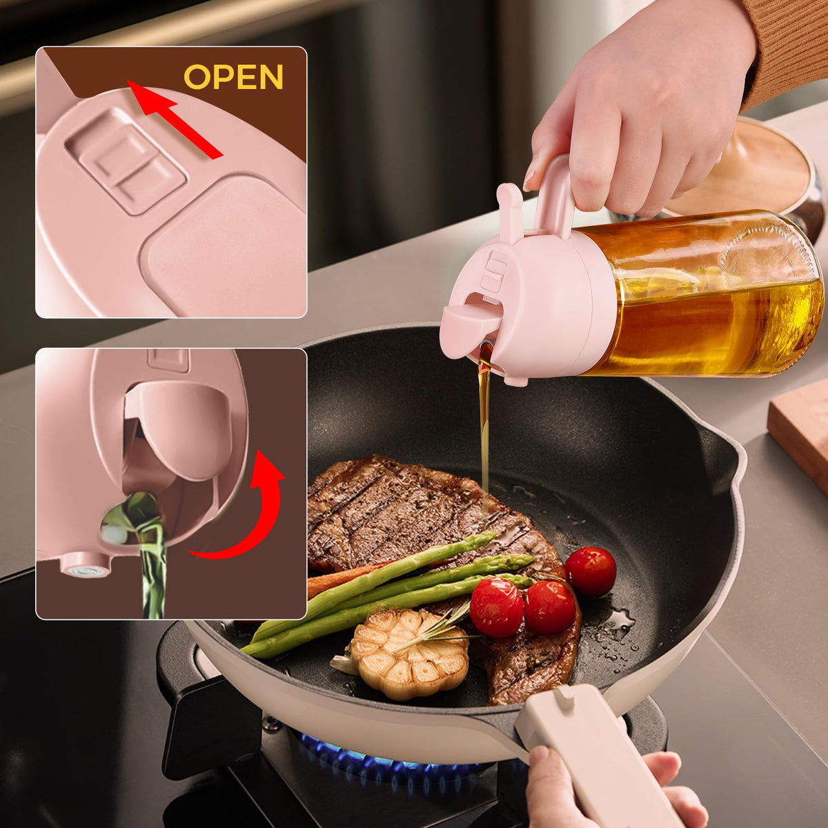 YARRAMATE 4 Oil Sprayers Piece Glass Oil Sprayer Set 16oz Kitchen Gadgets NEW