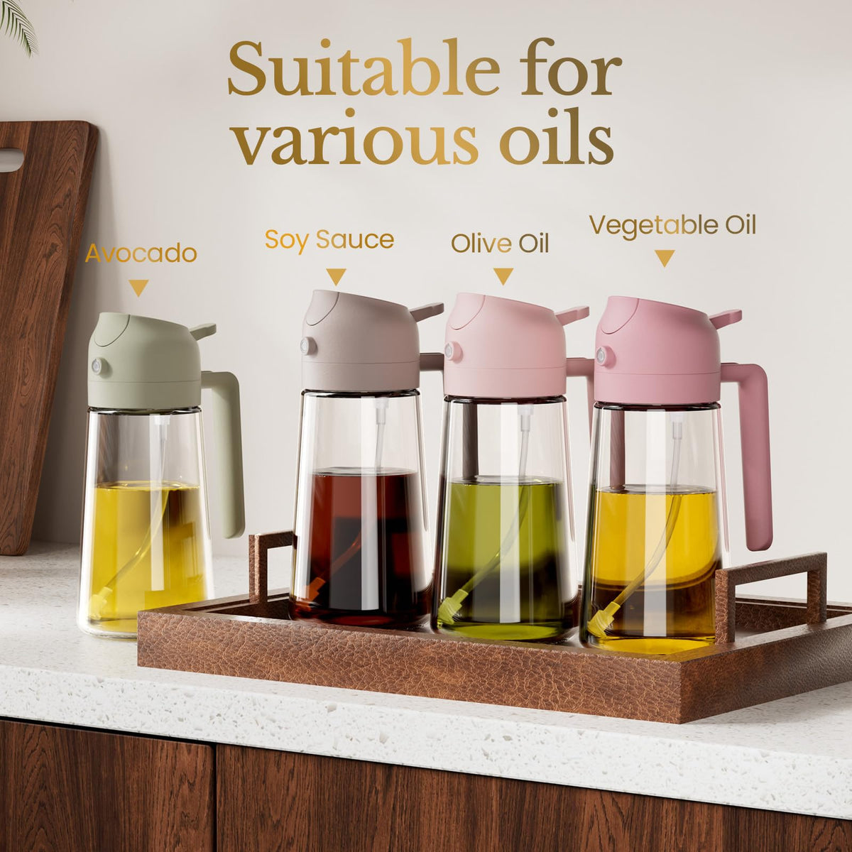 YARRAMATE 4 Oil Sprayers Piece Glass Oil Sprayer Set 16oz Kitchen Gadgets NEW