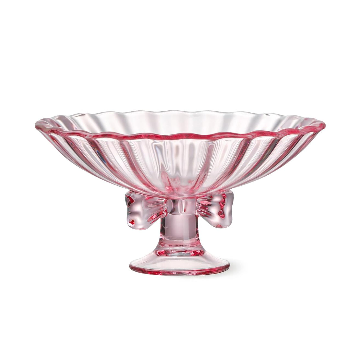 Gudajin Pink Glass Bow Stem Candy Dish Server Pedestal Fruit Bowl NEW