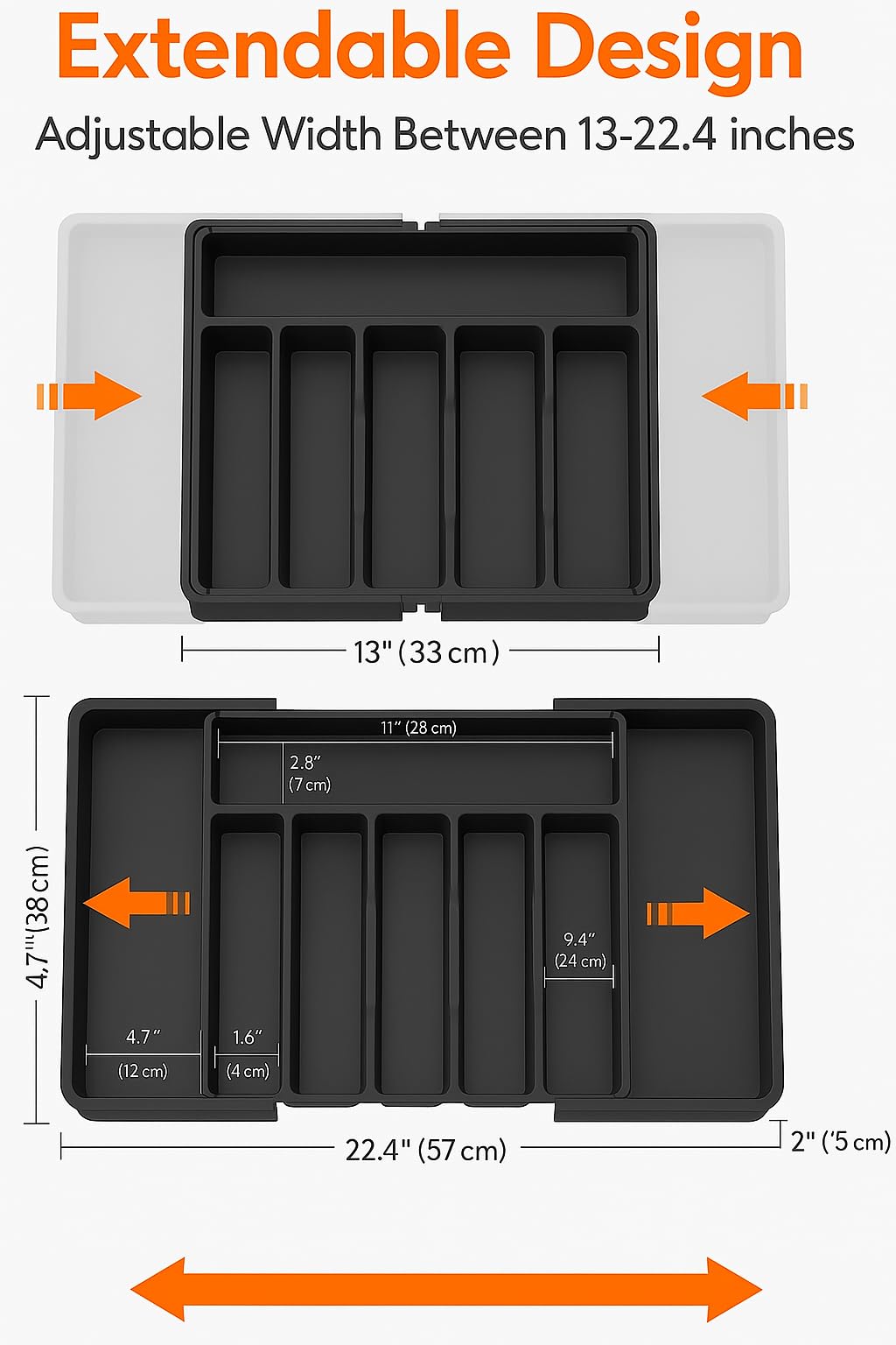 Expandable Cutlery Drawer Organizer Large Black Kitchen Storage Box NEW