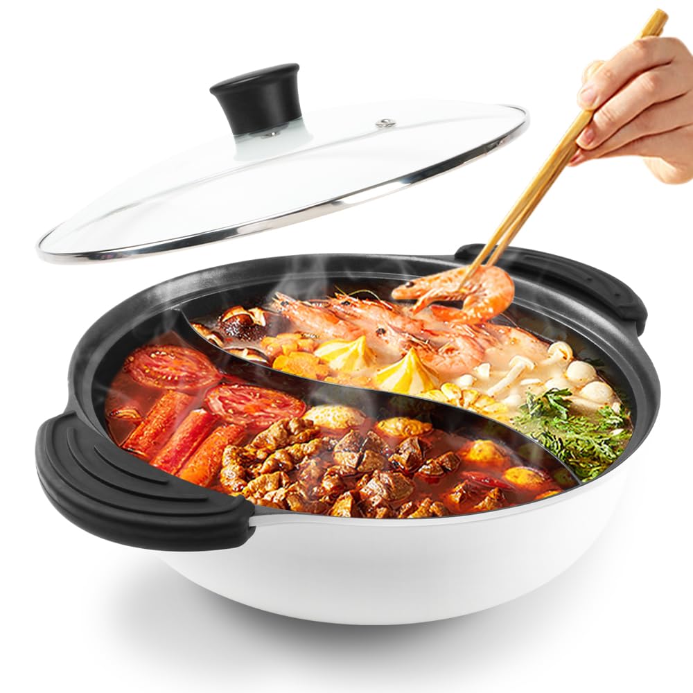 Kxuhivc 4.5L White Hot Pot with Divider Dual Sided Induction Size 4.5 Liters NEW