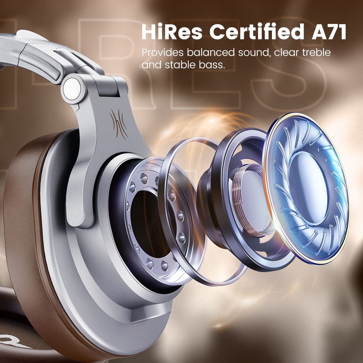 OneOdio A71 Hi-Res Studio Recording Over-Ear Headphones Silver & Brown DEMO