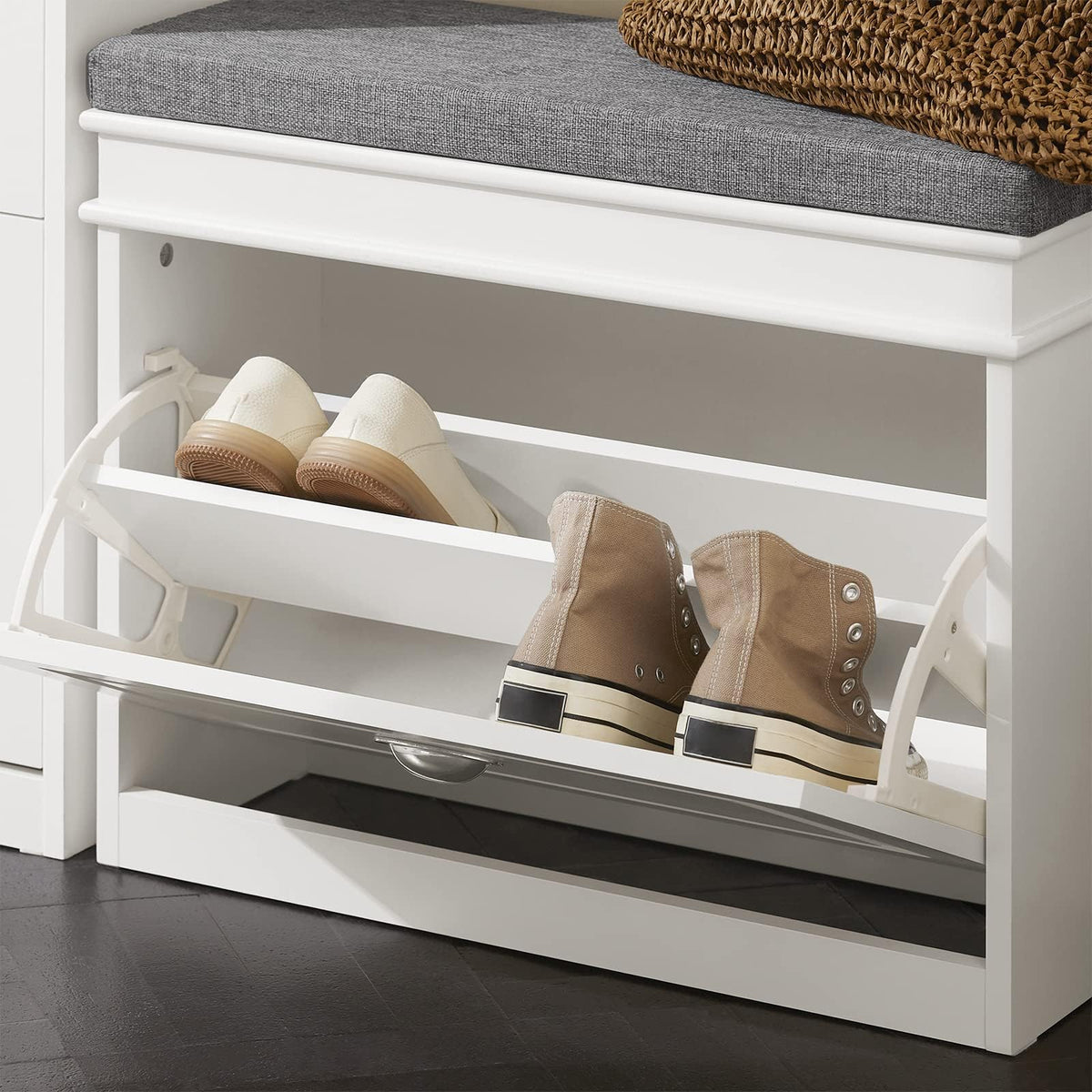 SoBuy White Shoe Storage Bench Cabinet Grey Cloth Top 60x24x52cm Hallway DEMO