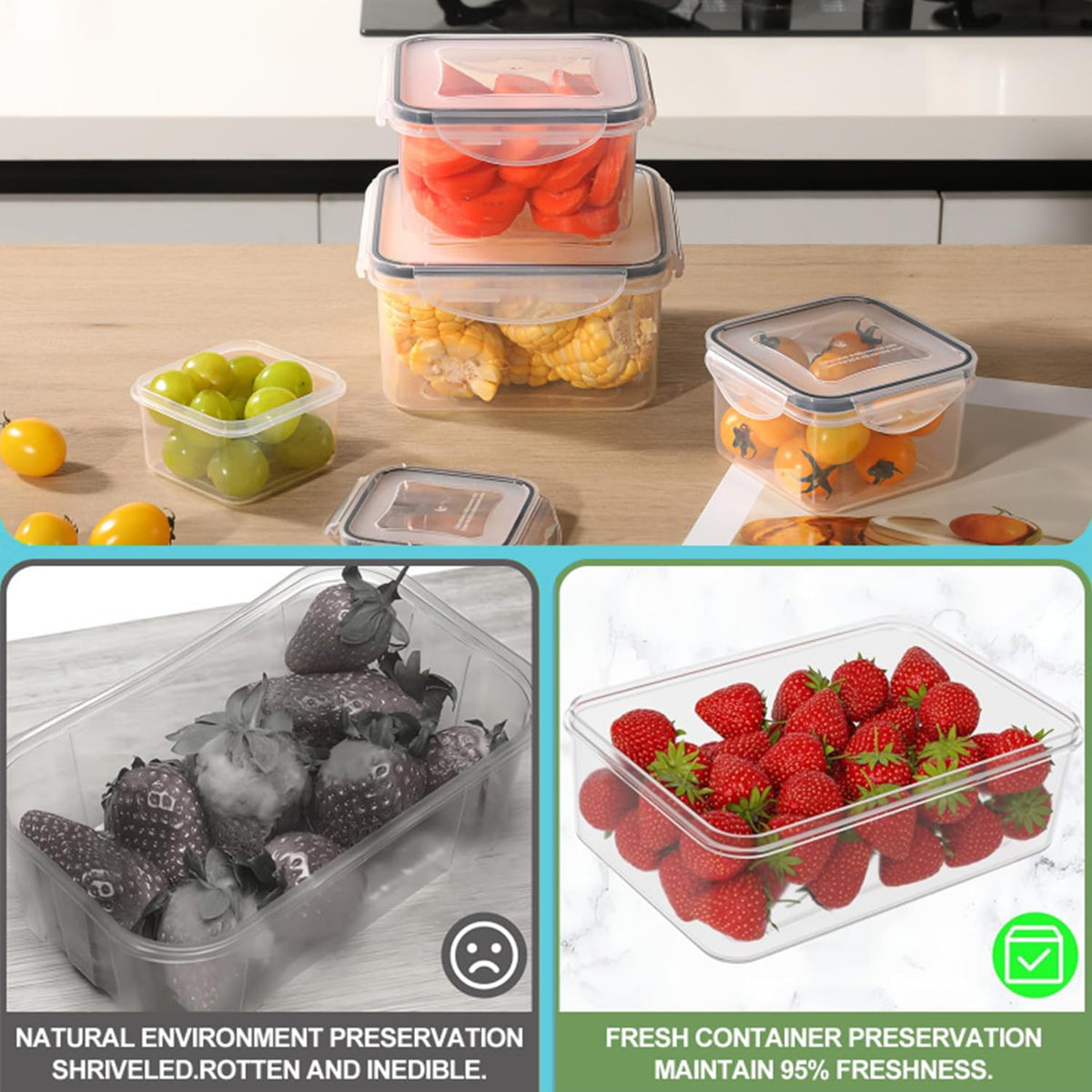 KUMD Large Container Sets Clear Plastic Food Storage Containers with Lids DEMO