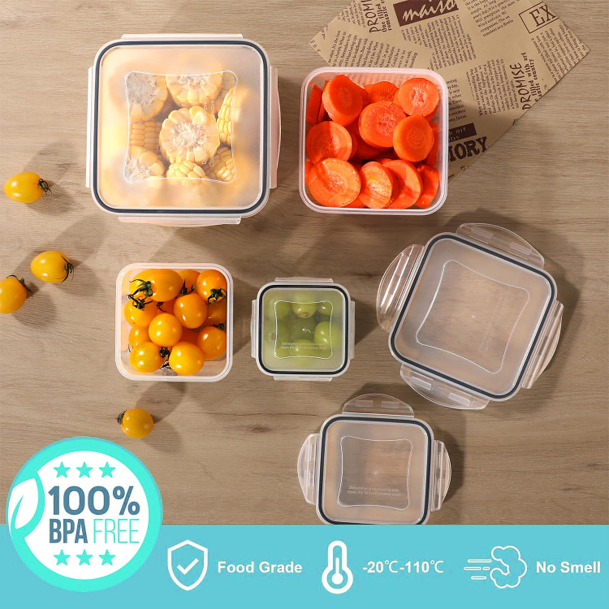 KUMD Large Container Sets Clear Plastic Food Storage Containers with Lids DEMO