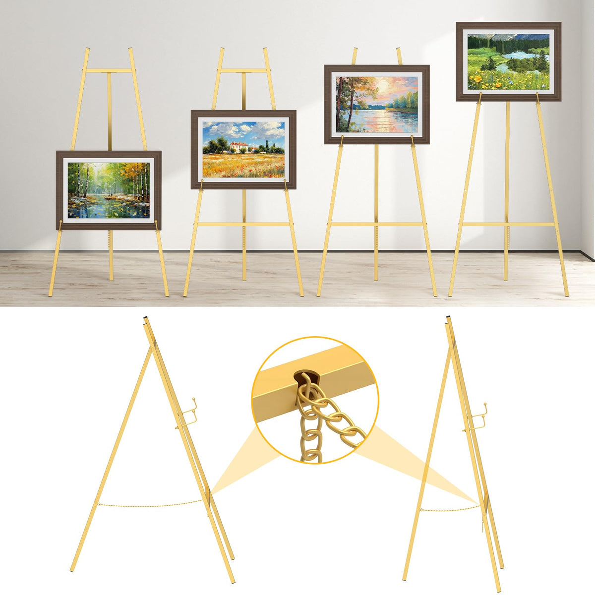 HyDsen Adjustable Metal Floor Easel Golden 110cm H x 50cm W Display NEW