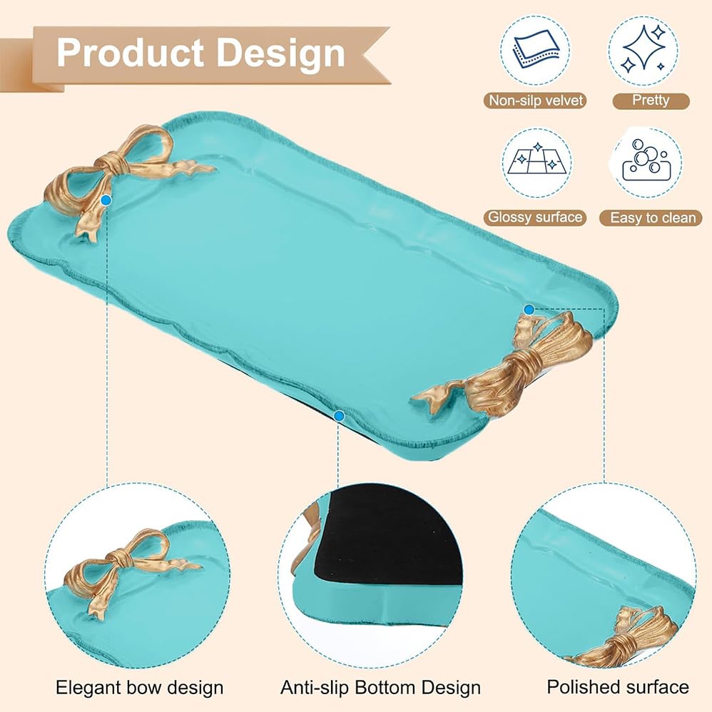 ymonoe Blue Vintage Resin Decorative Trays Jewelry Holder Set DEMO