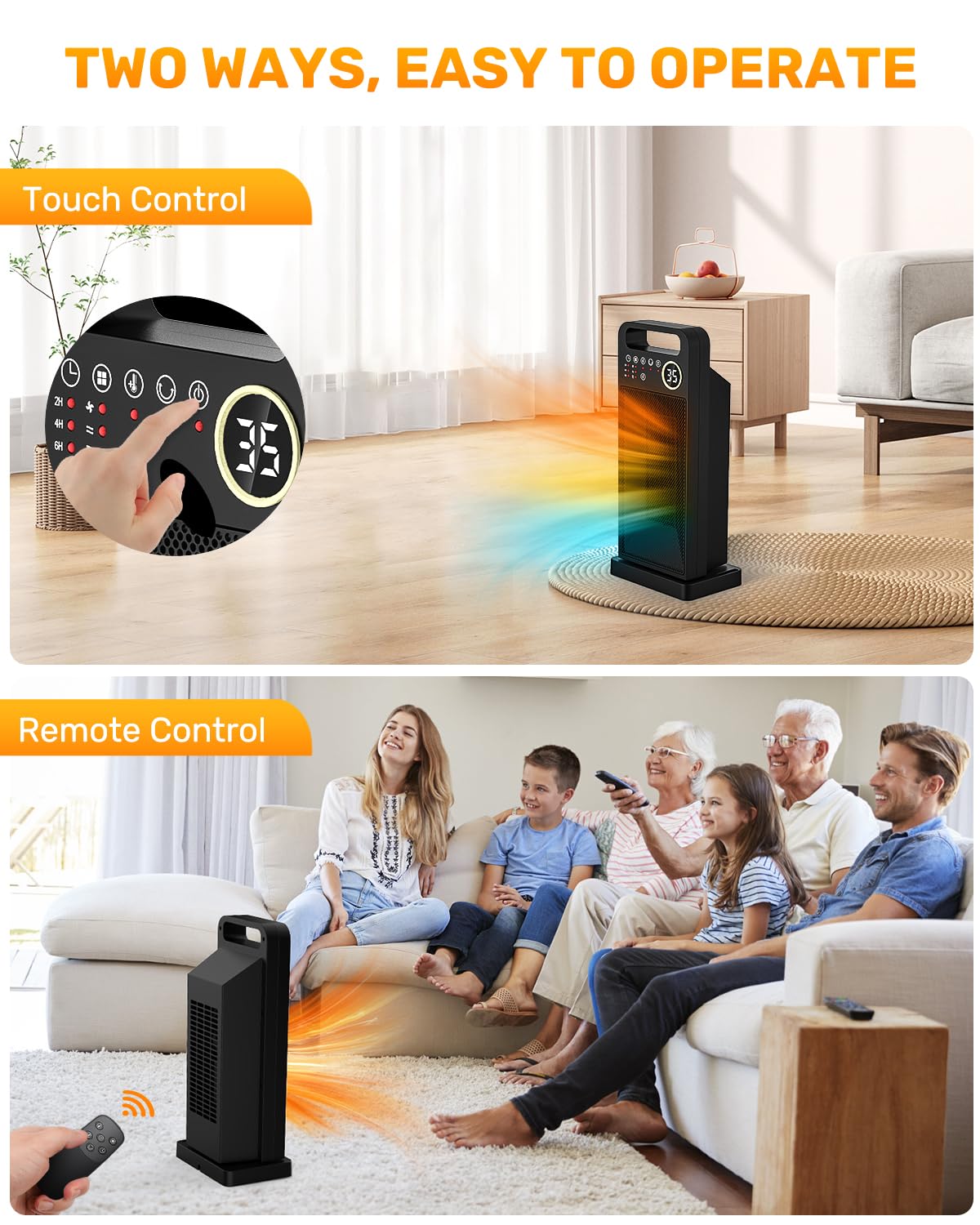 Vynoblip 2000W Heating Ceramic Portable Heater with Remote Control - Black DEMO