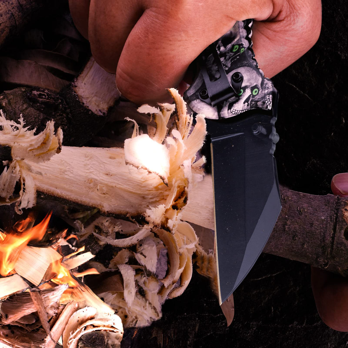 RAXCO Black White Skull Decal Folding Knife for Pocket Camping Daily Use NEW