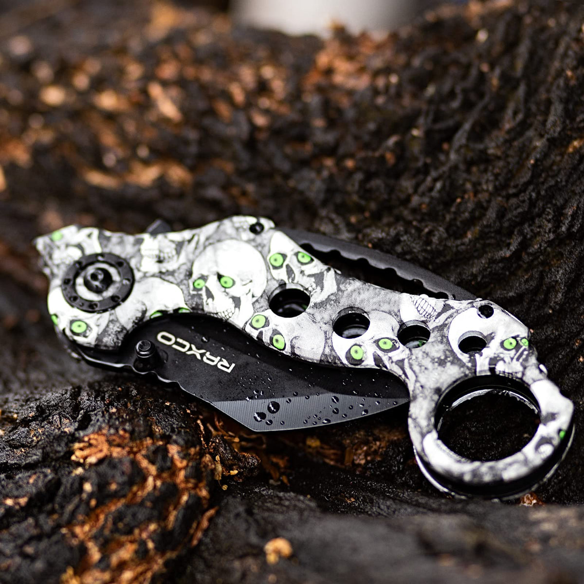 RAXCO Black White Skull Decal Folding Knife for Pocket Camping Daily Use NEW