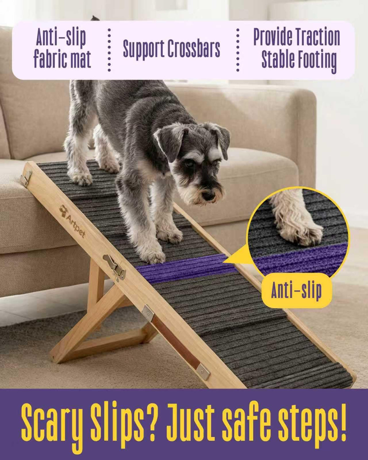 Artpet Folding Vehicle Ramps Dog Ramp for Couch Bed Portable Pet Grey DEMO
