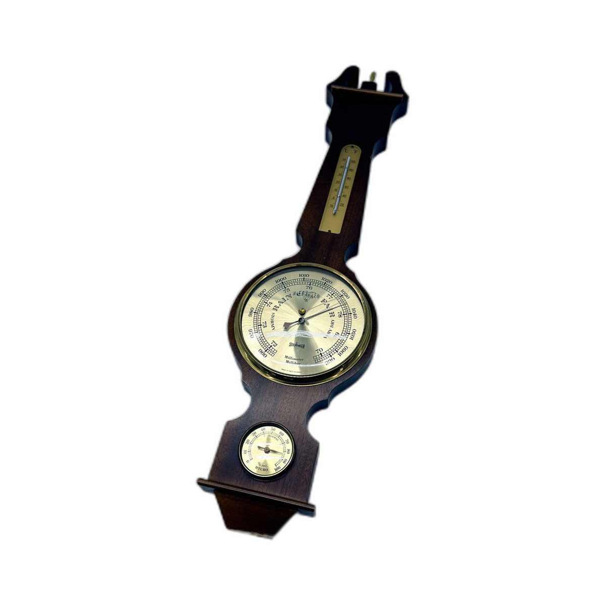 VINTAGE Stockburger Barometer Tri Function Dark Wood Brass 60cm Wall Decor