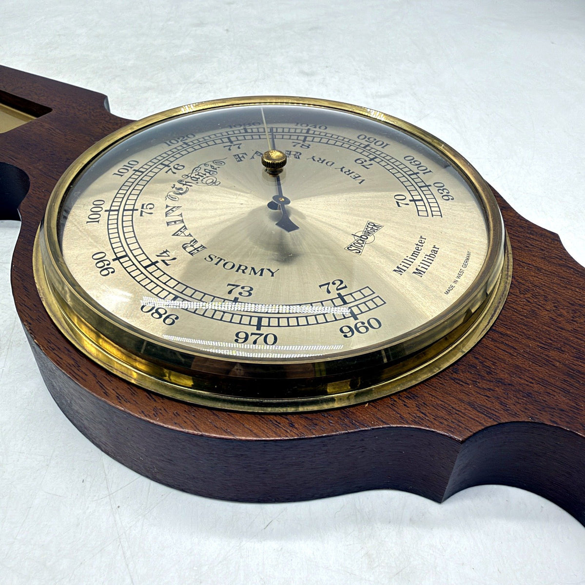 VINTAGE Stockburger Barometer Tri Function Dark Wood Brass 60cm Wall Decor