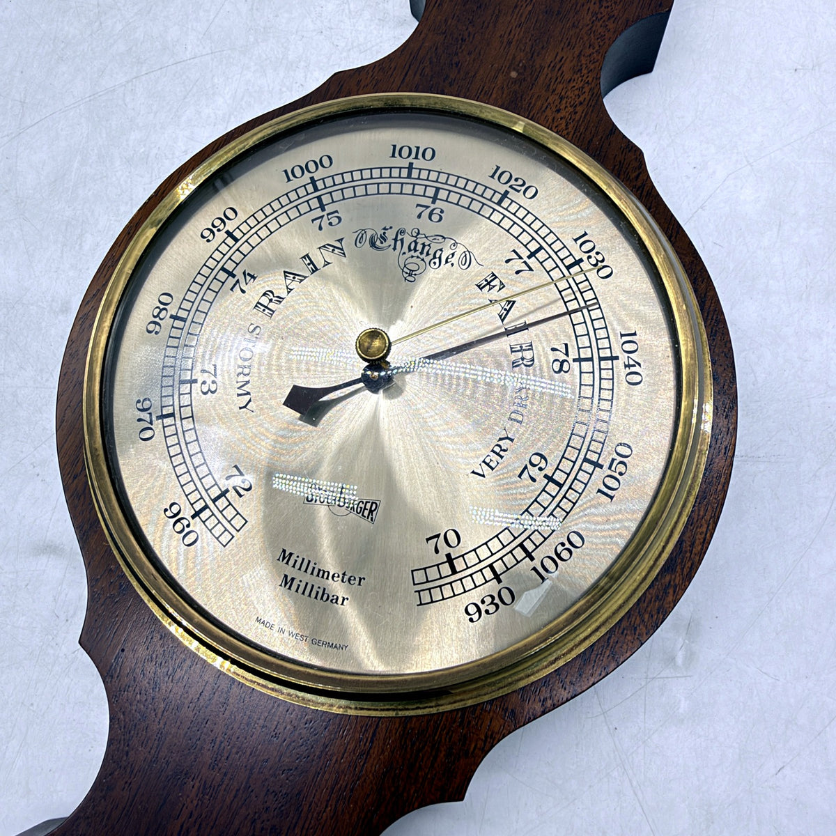 VINTAGE Stockburger Barometer Tri Function Dark Wood Brass 60cm Wall Decor