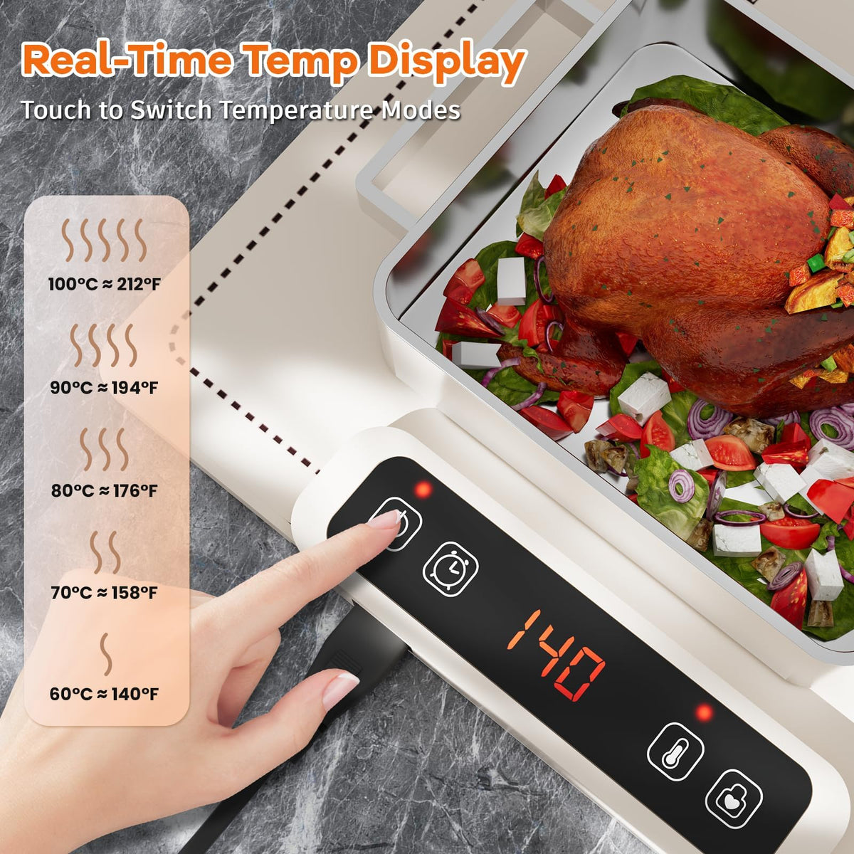 Kisfam Beige Food Warmer with Digital Display Full Surface Heating NEW