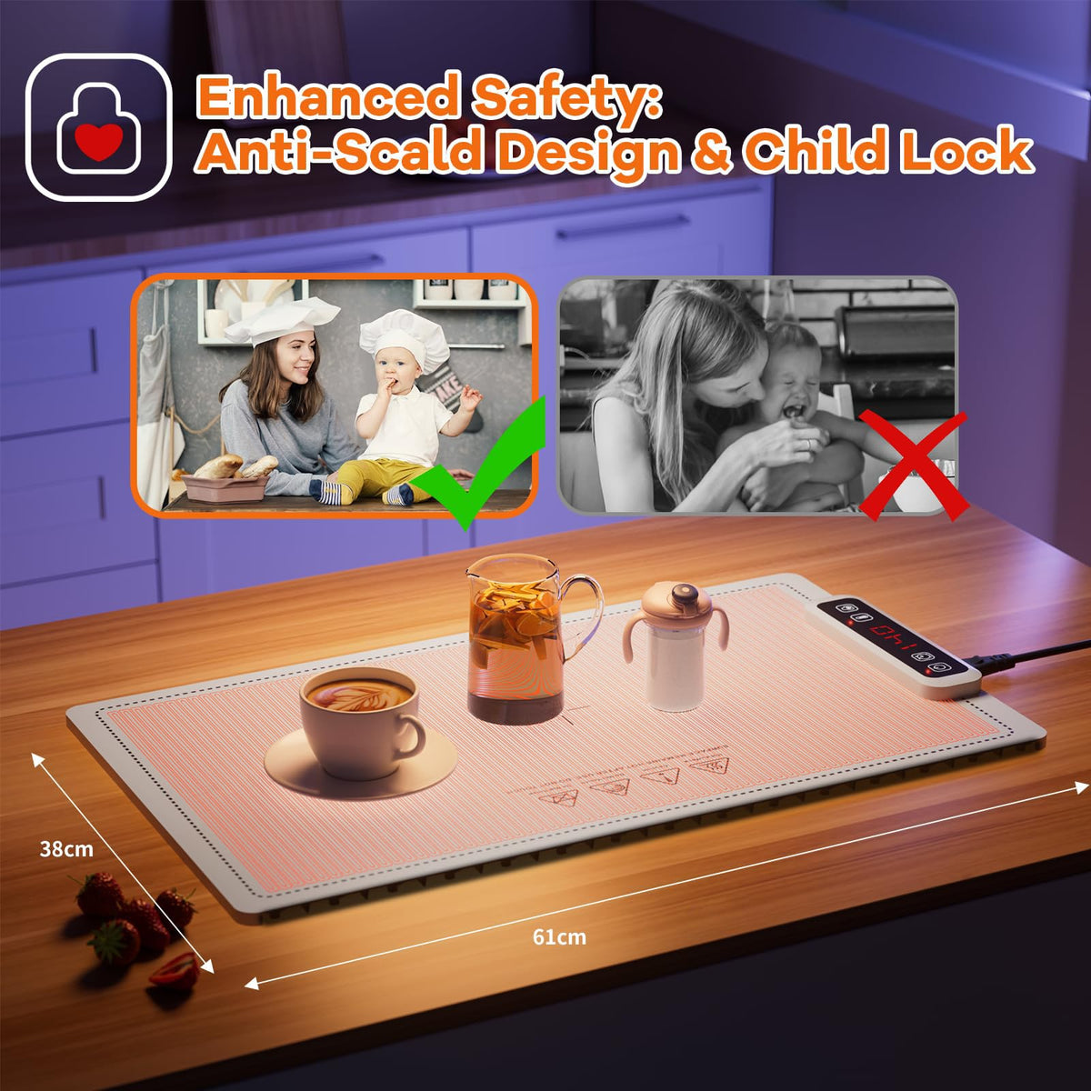 Kisfam Beige Food Warmer with Digital Display Full Surface Heating NEW