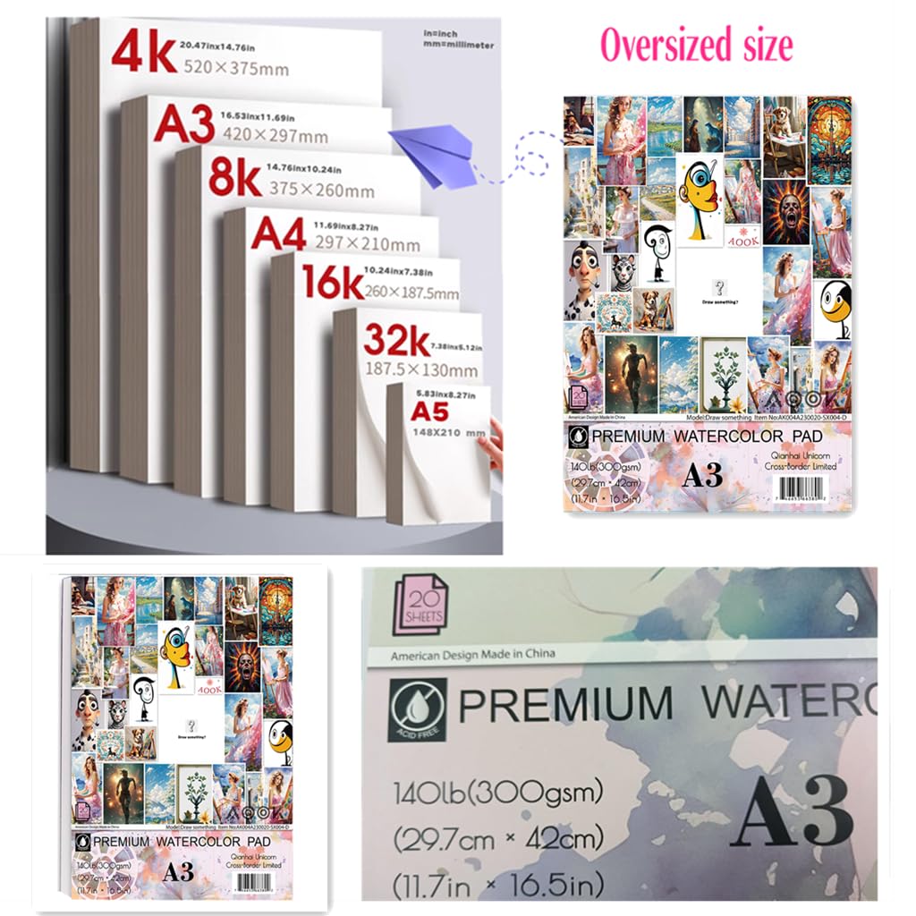 AOOK Watercolor A3 Paper Pad 140lb Mixed Media Art 20 Sheets 2 Pack NEW
